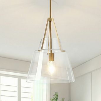 15" Contemporary Brushed Gold Tapered Clear Glass 1-Light Adjustable Pendant Fixture