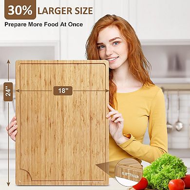ANIXOL Extra Large 100% Bamboo Cutting Board with Juice Groove & Handles