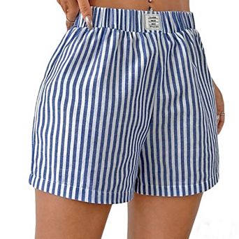 Women's Striped Wide Leg High Waist Loose Fit Mini Short Pants Summer Casual Boho Soft Shorts