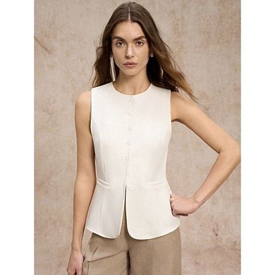 Women's Button-Up Vest Round Neck Sleeveless Suit Business Casual Work Suit