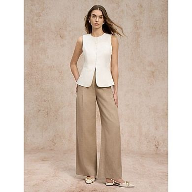 Women's Button-Up Vest Round Neck Sleeveless Suit Business Casual Work Suit