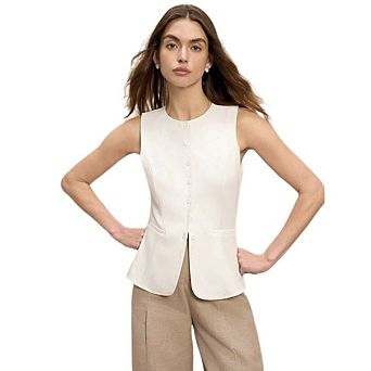 Women's Button-Up Vest Round Neck Sleeveless Suit Business Casual Work Suit