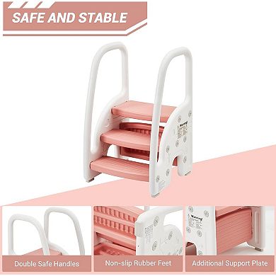 Safe 3-Step Toddler Stool for Kids Lightweight Plastic Standing Towe For Bathroom