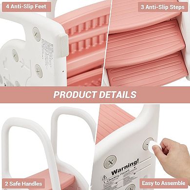 Safe 3-Step Toddler Stool for Kids Lightweight Plastic Standing Towe For Bathroom