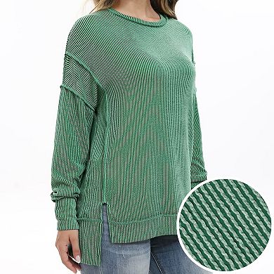 Womens Oversized Long Sleeve Shirts Ribbed Knit Tunic Tops Side Spilt Casual Outfits