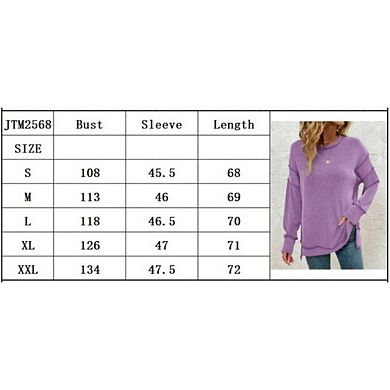 Womens Oversized Long Sleeve Shirts Ribbed Knit Tunic Tops Side Spilt Casual Outfits