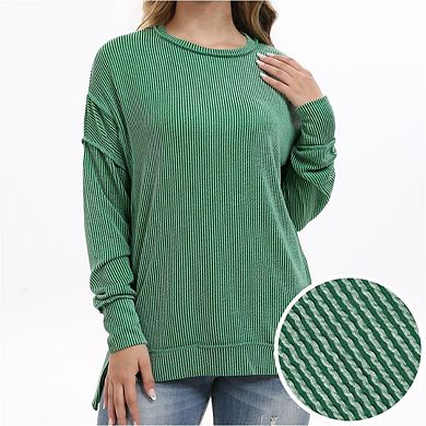 Womens Oversized Long Sleeve Shirts Ribbed Knit Tunic Tops Side Spilt Casual Outfits