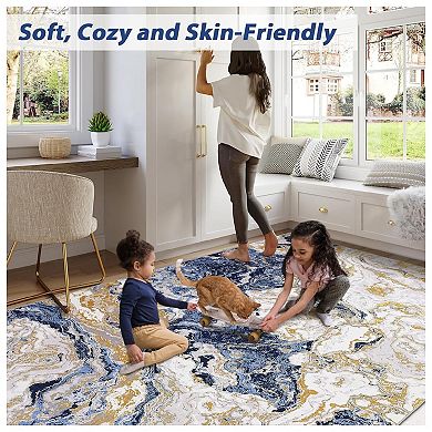 Washable Area Rug Modern Abstract Rug, Soft Large Living Room Rug Marble Pattern Rug