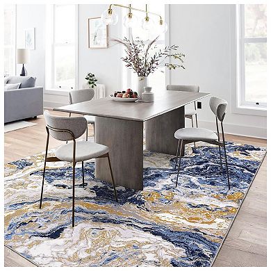 Washable Area Rug Modern Abstract Rug, Soft Large Living Room Rug Marble Pattern Rug