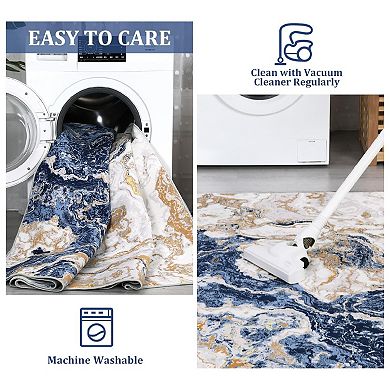 Washable Area Rug Modern Abstract Rug, Soft Large Living Room Rug Marble Pattern Rug