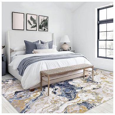Washable Area Rug Modern Abstract Rug, Soft Large Living Room Rug Marble Pattern Rug
