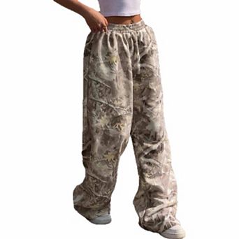Women's Camo Print Wide-Leg Pants Elastic Waist Casual Trousers for Street Style