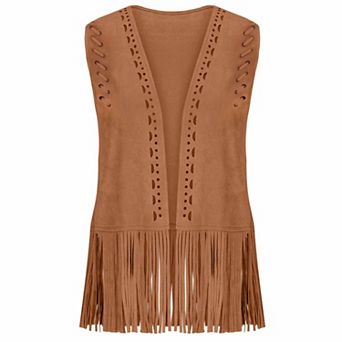 Women's Bohemian Fringe Sleeveless Vest Casual Open-Front Cardigan Outfits