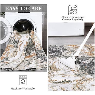Washable Area Rug Modern Abstract Rug, Soft Large Living Room Rug Marble Pattern Rug