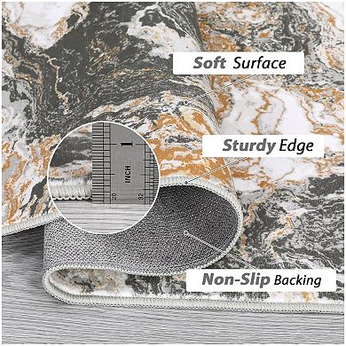 Washable Area Rug Modern Abstract Rug, Soft Large Living Room Rug Marble Pattern Rug