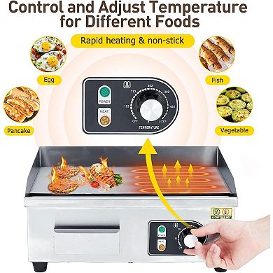 ANIXOL Commercial Electric Flat-Top Griddle with 2 Spatulas and 2 Brushes
