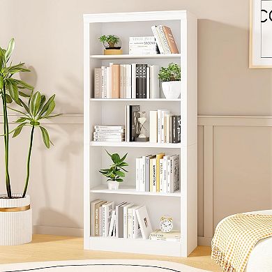 71" Modern Industrial Tall Bookcase, 5-Tier Rustic Wooden Open Bookshelf，Living Room, Home Office