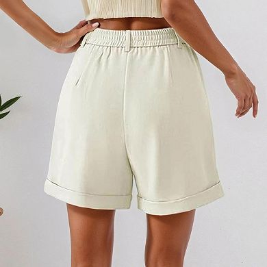 Women's High Waist Pleated Shorts with Side Pockets Elastic Back Casual Summer Shorts