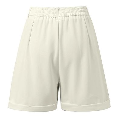 Women's High Waist Pleated Shorts with Side Pockets Elastic Back Casual Summer Shorts