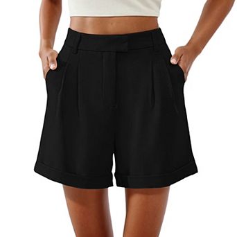 Women's High Waist Pleated Shorts with Side Pockets Elastic Back Casual Summer Shorts