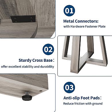 Round Dining Table for 4-6, 47" Circle Dining Room Table with Sturdy Cross Base, Black