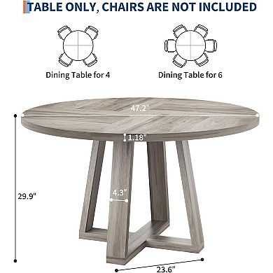 Round Dining Table for 4-6, 47" Circle Dining Room Table with Sturdy Cross Base, Black