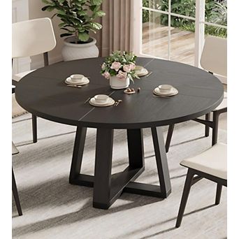 Round Dining Table for 4-6, 47" Circle Dining Room Table with Sturdy Cross Base, Black