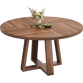 Round Dining Table for 4-6, 47" Circle Dining Room Table with Sturdy Cross Base, Black