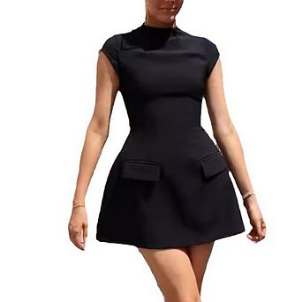 Women Cap Sleeve Mini Dress The Ultimate Muse A-Line Elegant Formal Party Short Dress with Pockets