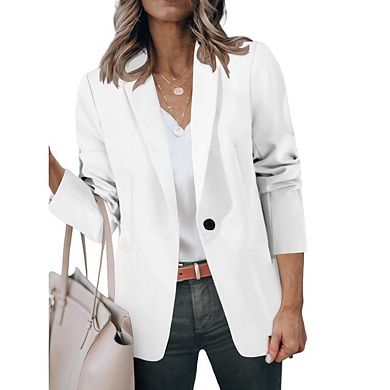 Womens Plus Size Casual Blazers Open Front Long Sleeve Work Office Suit Jackets Blazer