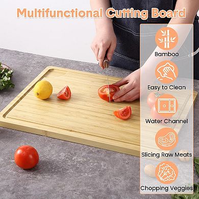 ANIXOL Extra Large 100% Bamboo Cutting Board with Juice Groove & Handles