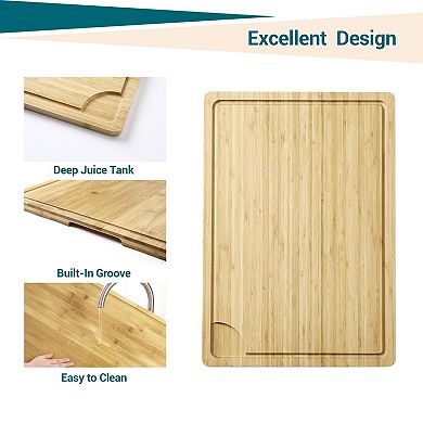 ANIXOL Extra Large 100% Bamboo Cutting Board with Juice Groove & Handles