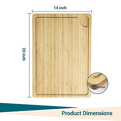 ANIXOL Extra Large 100% Bamboo Cutting Board with Juice Groove & Handles