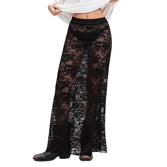 Women's High-Waisted Lace Maxi Skirt Bodycon Sheer Pencil Skirt