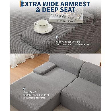108"Ultra-Plush Corduroy L-Shaped Sofa,Cloud-Like Sectional with Chaise