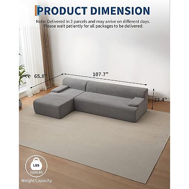 108"Ultra-Plush Corduroy L-Shaped Sofa,Cloud-Like Sectional with Chaise