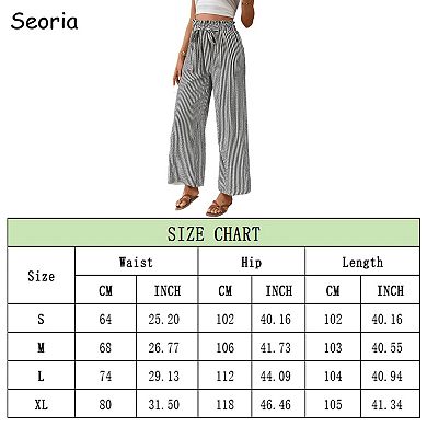 Women's Striped Wide Leg Pants Flowy Drawstring Waist Trousers with Side Pockets