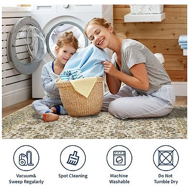 Vintage Washable Runner Rug Floral Light Green Kitchen Runner Rugs Non Slip Thin