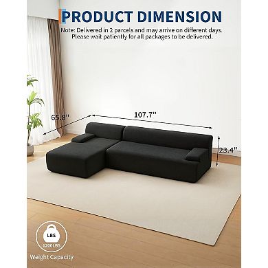 108"Ultra-Plush Corduroy L-Shaped Sofa,Cloud-Like Sectional with Chaise
