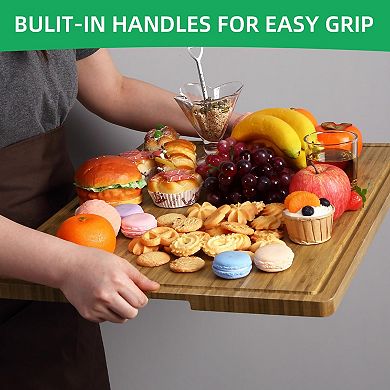 ANIXOL Extra Large 100% Bamboo Cutting Board with Juice Groove & Handles