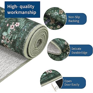 Washable Folding Floral Print Area Rug with Non - Slip Backing