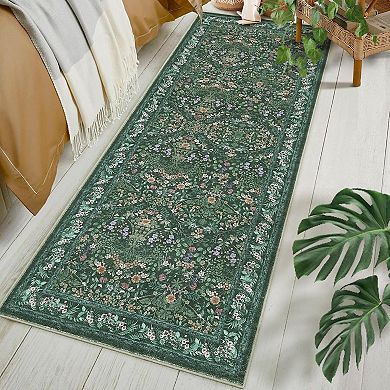 Washable Folding Floral Print Area Rug with Non - Slip Backing