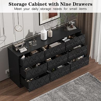 Craze Ventures 63" 9-Drawer Dresser with Charging Station