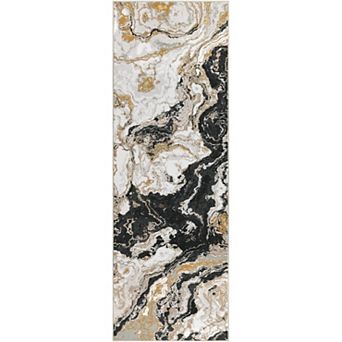Washable Area Rug , Abstract Marble Pattern Low Pile Carpet Stain-Resistant for Bedroom