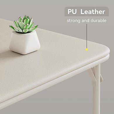 Folding Card Table, Dining Tables with Upholstered PU Leather Tabletop, Indoor Outdoor Use
