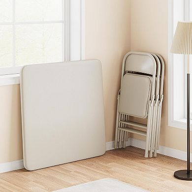 Folding Card Table, Dining Tables with Upholstered PU Leather Tabletop, Indoor Outdoor Use