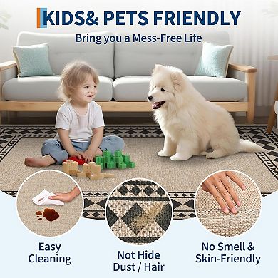 Washable Area Rug,Non Slip Non Shedding Modern Bordered Rug Stain Resistant