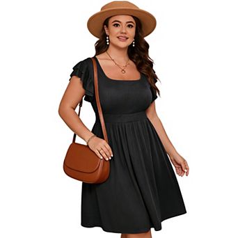 Women's Ruffle Sleeve Square Neck A-Line Dress with Pockets - Casual and Elegant for Any Occasion