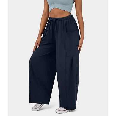 Women's Drawstring Elastic Waist Casual Harem Palazzo Trousers with Pockets Harem Pants