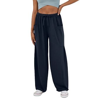 Women's Drawstring Elastic Waist Casual Harem Palazzo Trousers with Pockets Harem Pants